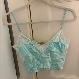 Silky Lace Trim Cami Top - Light Aqua